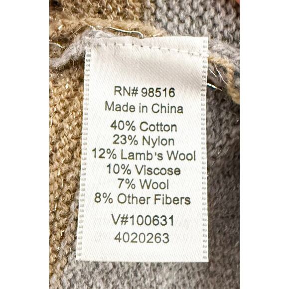 Coldwater Creek Women's Cowl Neck Sweater Wool Blend Striped Gray Gold Metallic - Picture 7 of 8